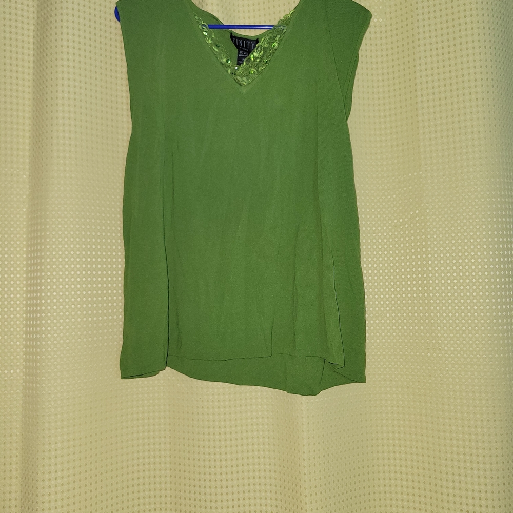 Finity Green Lace Sleeveless Top Size 2X